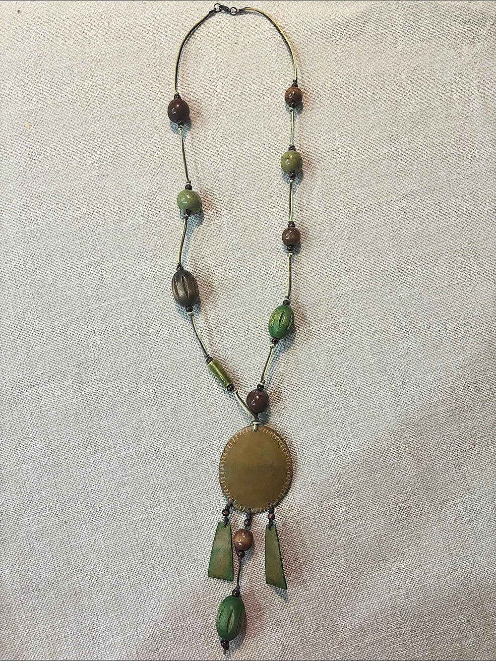 Hand Crafted Green & Brown Pendant Necklace